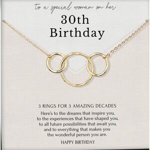 30th Birthday Gift for Women 3 Rings 3 Decade Necklace 14k Gold Filled‎ Sterling